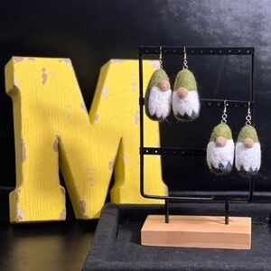 Green and White Gnome Earrings